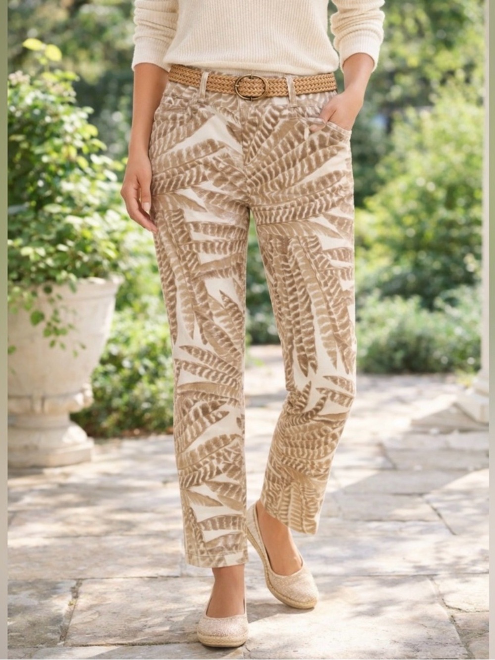 Ralph Lauren Women's Beige feather print Pants 16